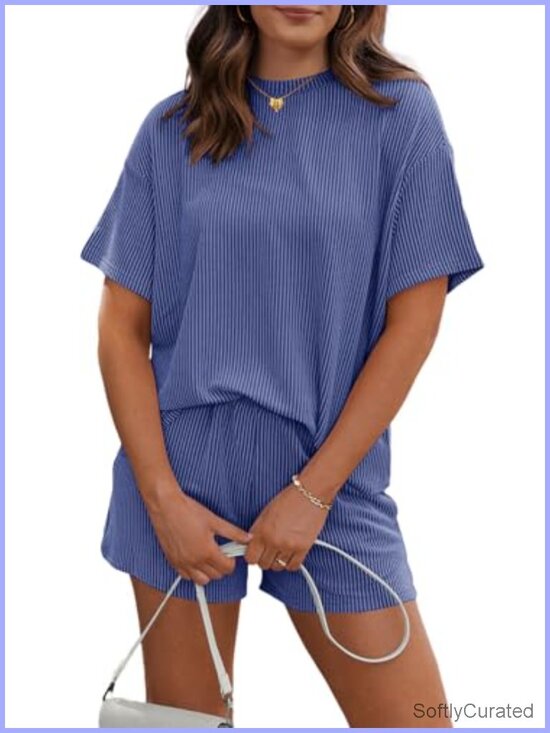 Other - Women's 2 Piece Set Ribbed Knit Lounge Shorts Set Tracksuit Oversized